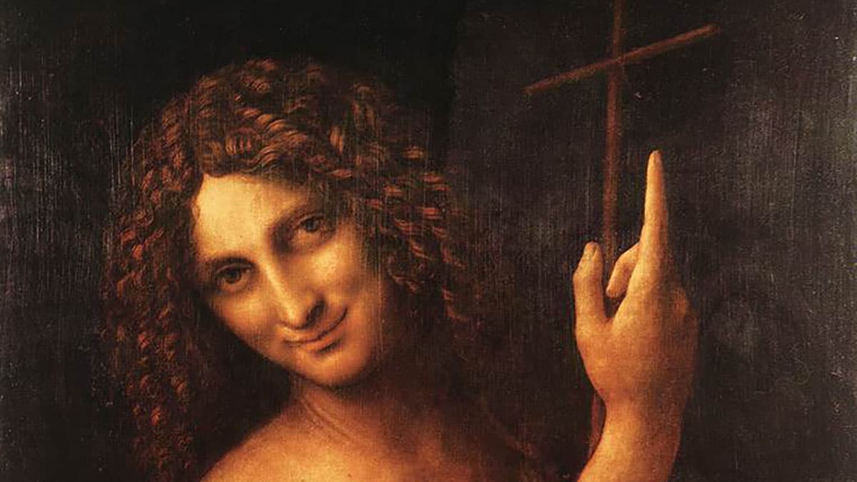Saint John the Baptist was Leonardo Da Vinci's last painting, detail, ca 1513-1516 (Wikimedia/Louvre Museum)